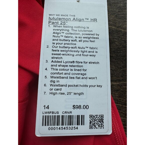 NWT Lululemon Align HR Pant 25” Raspberry Pink Leggings Yoga Women's Size 14 - Picture 15 of 15
